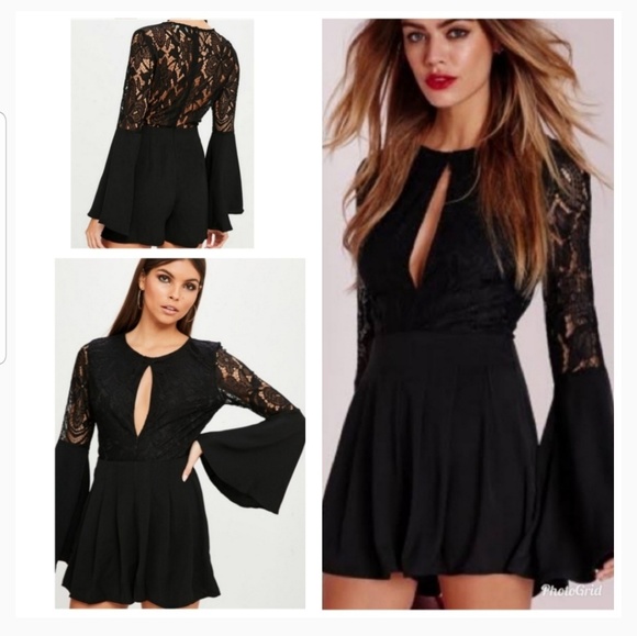 Missguided Pants - Missguided Bell Sleeve Lace Romper